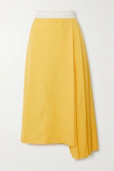 - Asymmetric Pleated Voile Midi Skirt - Yellow