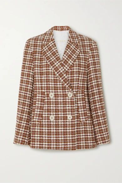 - Debbie Double-breasted Checked Cotton-blend Tweed Blazer - Brown