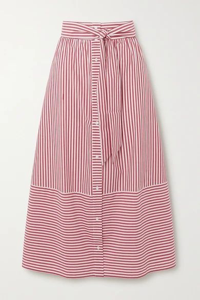 - Striped Cotton-poplin Midi Skirt - Red