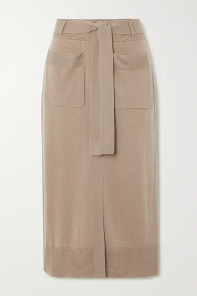 - Belted Cashmere-blend Midi Skirt - Taupe