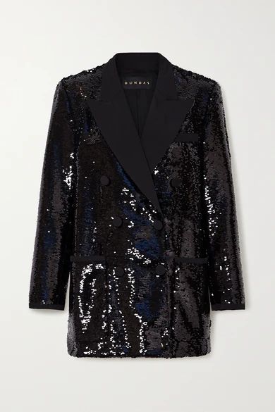 - Double-breasted Sequined Twill Blazer - Black