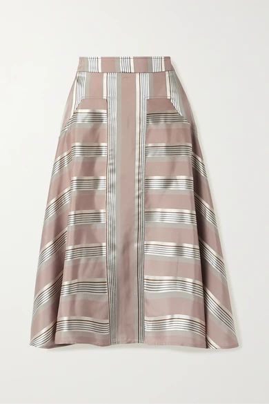 palmer//harding - Manon Striped Satin Midi Skirt - Antique rose