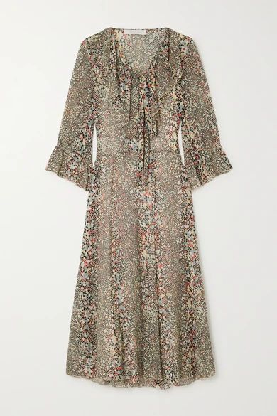 - Ruffled Printed Cotton And Silk-blend Crepon Midi Dress - Ecru