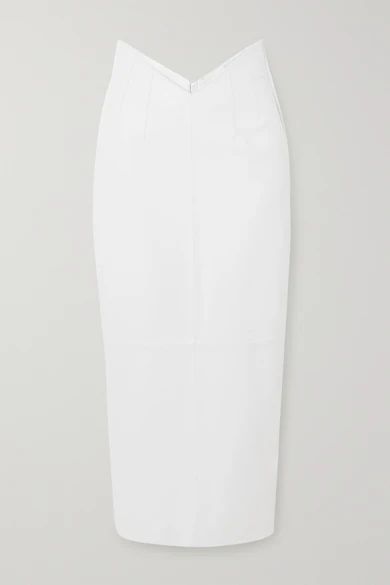 - Butterfly Bow-detailed Leather Midi Skirt - White
