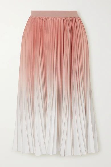 - Pleated Dégradé Crepe De Chine Midi Skirt - Pink