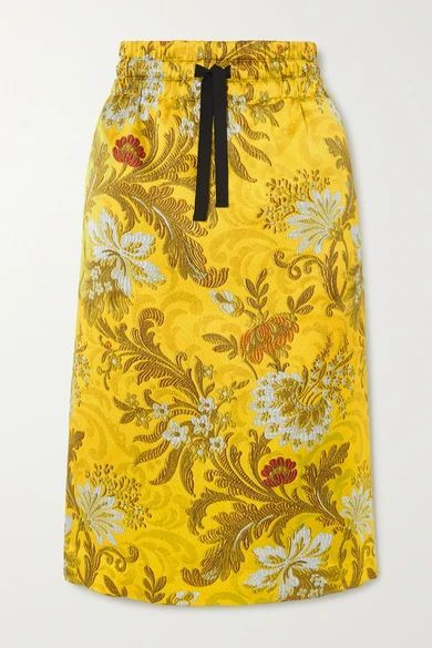 - Floral-print Silk-jacquard Skirt - Yellow