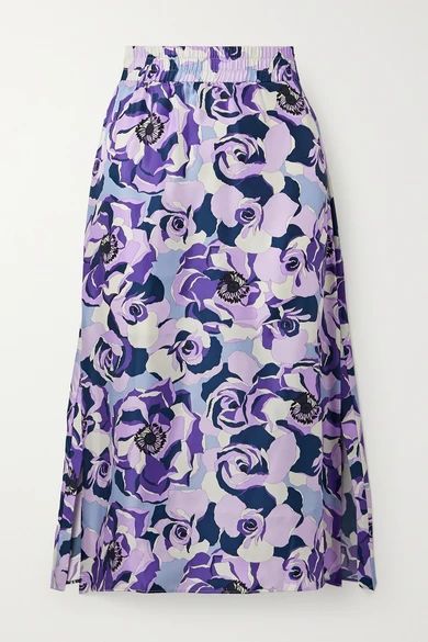 - Floral-print Silk-satin Twill Midi Skirt - Purple