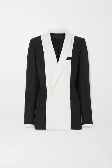 - Double-breasted Two-tone Twill Blazer - Black