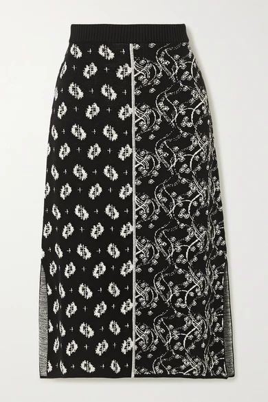 - Jacquard-knit Midi Skirt - Black
