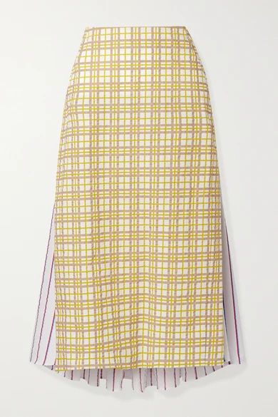 - Party In The Back Paneled Cotton-seersucker Midi Skirt - Yellow