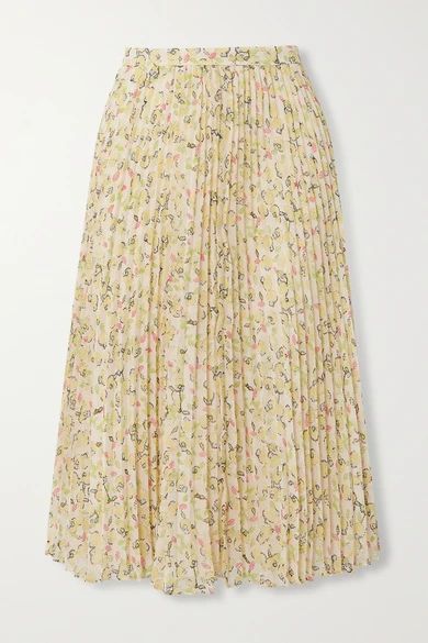 - Pleated Printed Georgette Midi Skirt - Yellow