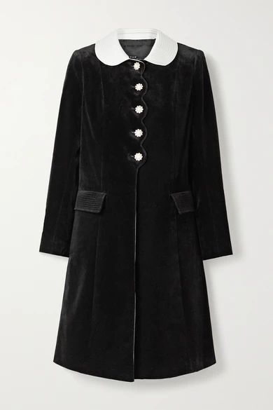 - The Sunday Best Satin-trimmed Velvet-flocked Denim Coat - Black