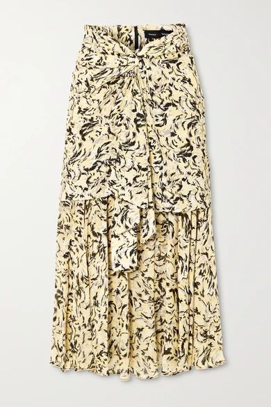 - Layered Printed Chiffon Midi Skirt - Yellow