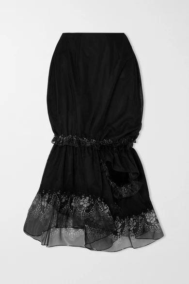 - Ruffled Printed Organza-trimmed Tulle Skirt - Black