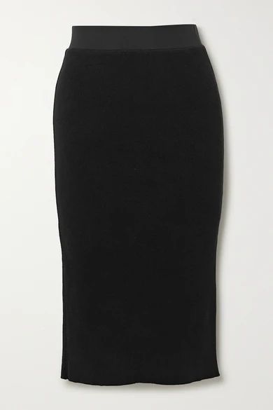 - Ribbed Cotton-blend Midi Skirt - Black
