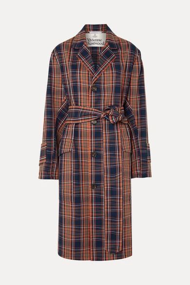 - Ophelia Checked Cotton-twill Trench Coat - Navy