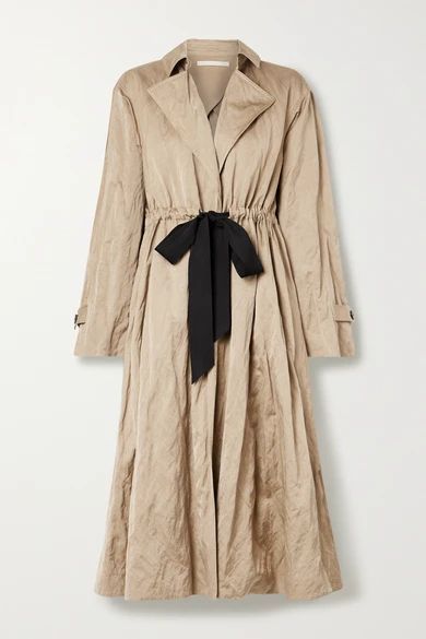 - Tie-detailed Washed-sateen Trench Coat - Beige