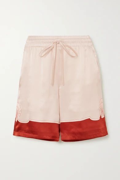 - Printed Silk-satin Shorts - Red