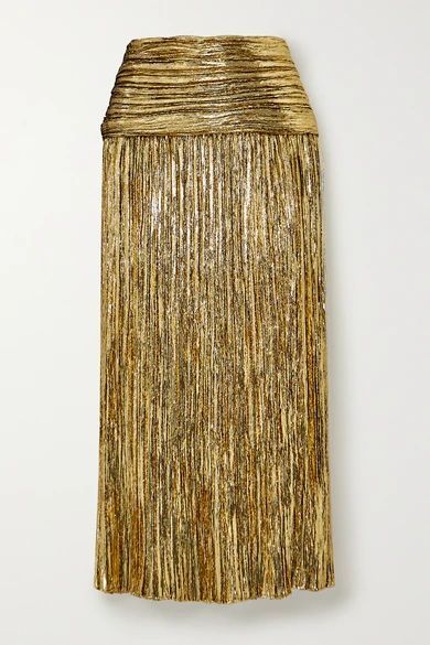 - Pleated Lurex Midi Skirt - Gold