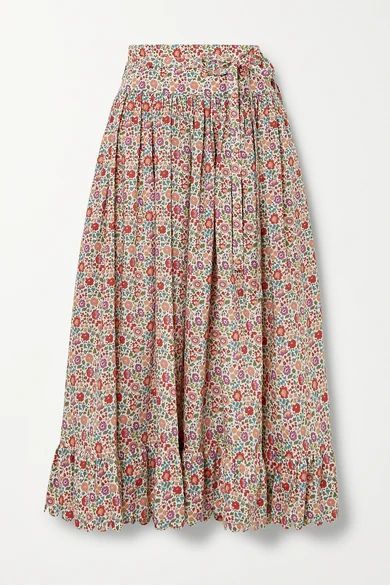 - Agatha Scalloped Floral-print Cotton-poplin Midi Skirt - Pink