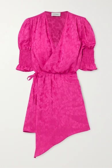 - Tyra Asymmetric Satin-jacquard Mini Wrap Dress - Fuchsia