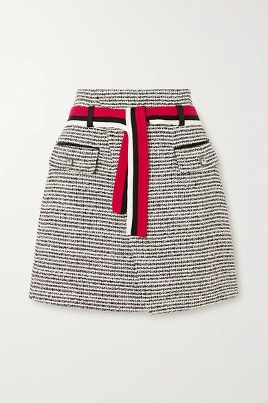- Belted Metallic Cotton-blend Tweed Mini Wrap Skirt - Ecru