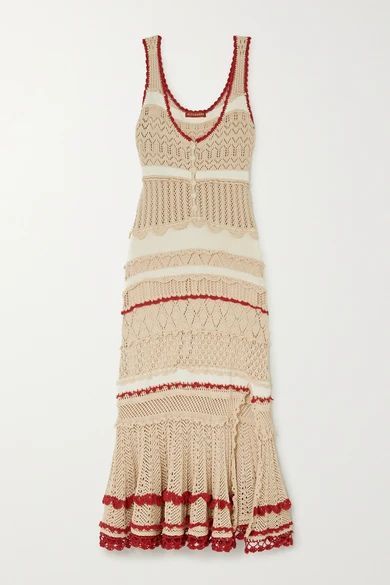 - Herrick Striped Pointelle-knit Stretch-cotton Midi Dress - Beige