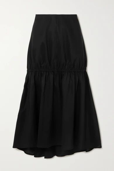 - Anzio Gathered Lyocell And Cotton-blend Midi Skirt - Black