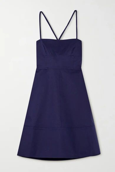 - Cutout Cotton-blend Mini Dress - Navy