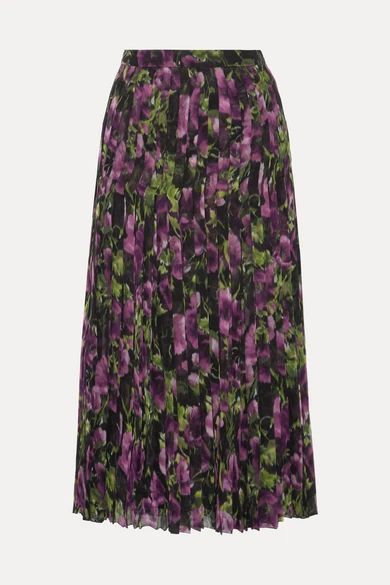 - Pleated Printed Silk-voile Midi Skirt - Purple
