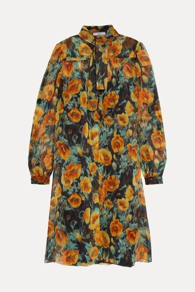 - Floral-print Silk-crepon Mini Dress - Orange