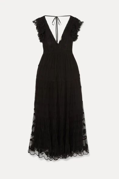 - Fifi Embroidered Tulle And Voile Maxi Dress - Black