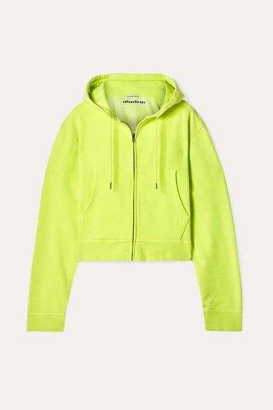 - Cropped Embroidered Cotton-jersey Hoodie - Chartreuse