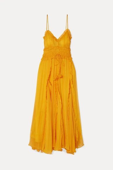 Lilla Ruffled Silk-crepon Maxi Dress - Saffron