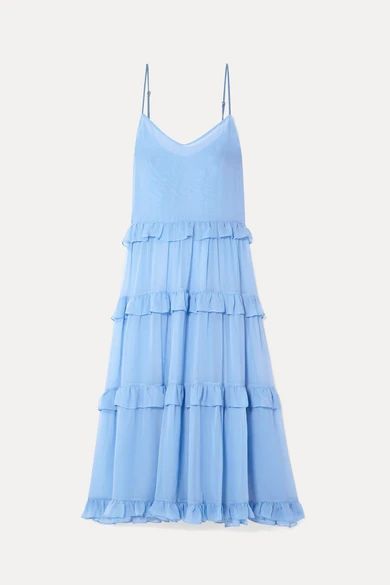 - Ruffle-trimmed Tiered Silk-chiffon Maxi Dress - Sky blue
