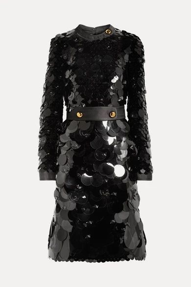 - Belted Silk-trimmed Embellished Chiffon Dress - Black