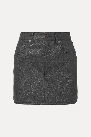 Glittered-denim Mini Skirt - Black