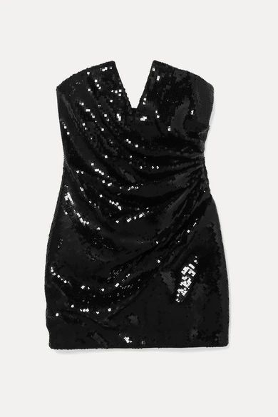 - Strapless Sequined Crepe Mini Dress - Black