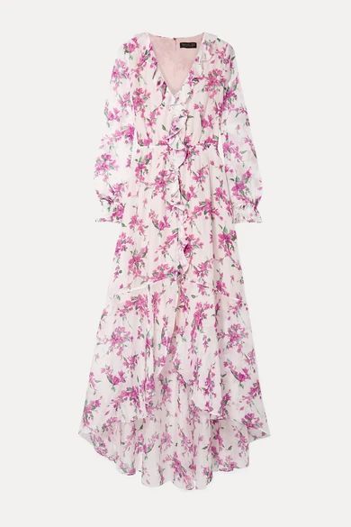 - Thea Ruffled Floral-print Chiffon Maxi Dress - White