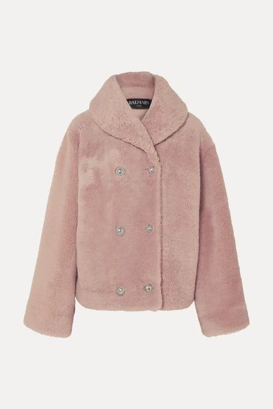 - Double-breasted Shearling Coat - Pink