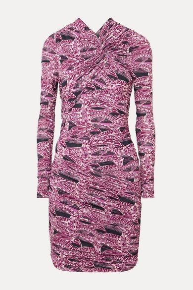 - Jobia Ruched Printed Stretch-jersey Mini Dress - Pink