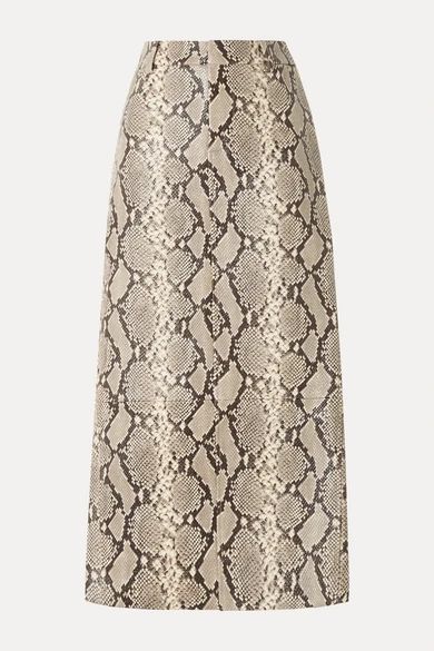 - Snake-effect Leather Midi Skirt - Snake print