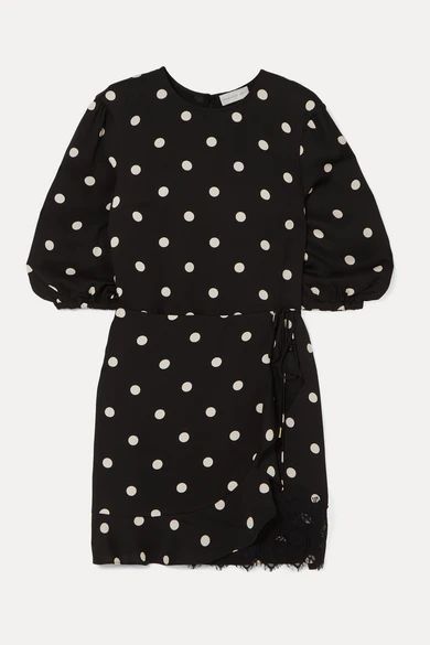 - Penelope Lace-trimmed Ruffled Polka-dot Crepe Mini Dress - Black