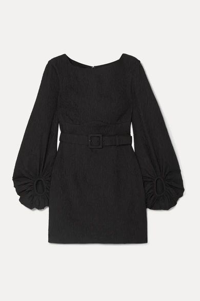 - Greta Open-back Belted Cloqué Mini Dress - Black