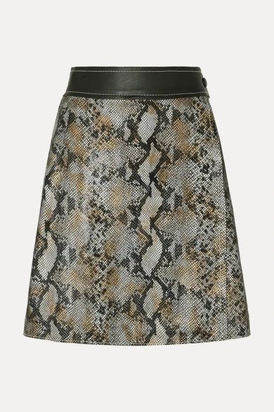 - Elene Snake-effect Leather Wrap Skirt - Gray