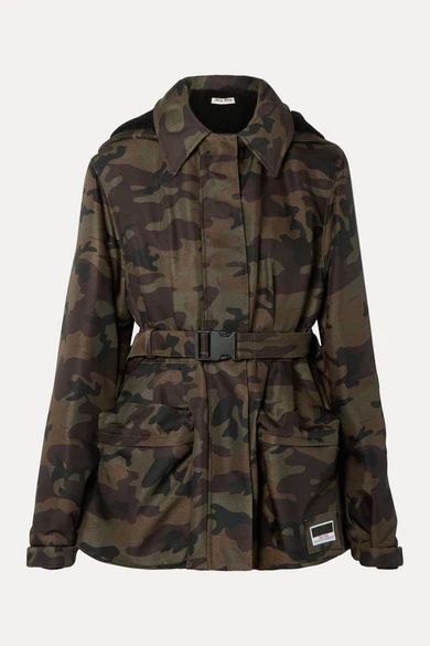 Hooded Padded Camouflage-print Canvas Jacket - Army green