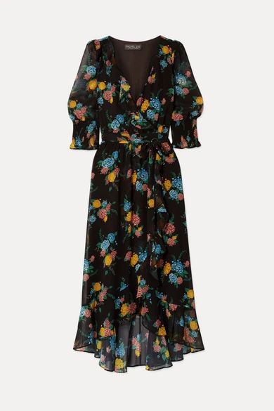 - Ysabelle Ruffled Floral-print Chiffon Wrap Dress - Black