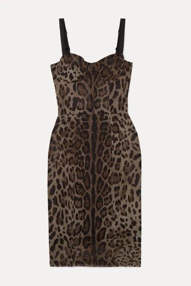 - Satin-trimmed Leopard-print Cotton And Silk-blend Tulle Dress - Brown