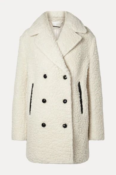 - Double-breasted Textured Wool-blend Coat - Cream