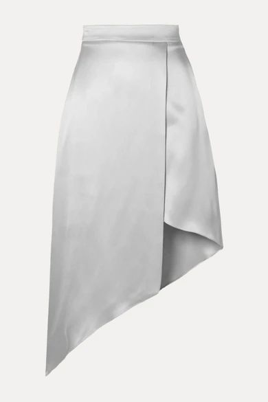 - Asymmetric Wrap-effect Silk-charmeuse Midi Skirt - Silver